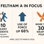 statistics between 2023 and 2024 of Feltham A Violence in Youth Custody